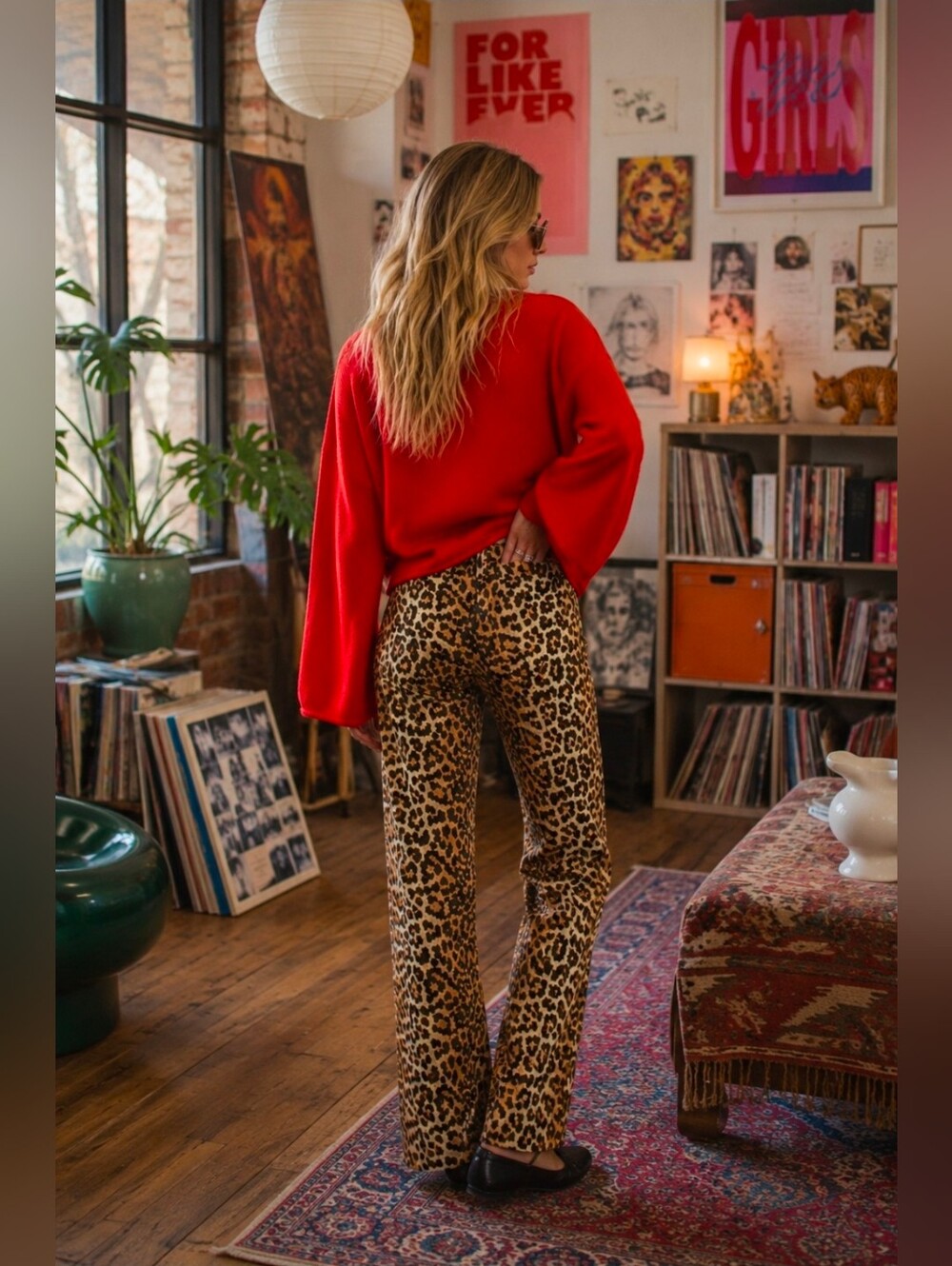 YAS Wide Leg Leopard Print Jeans